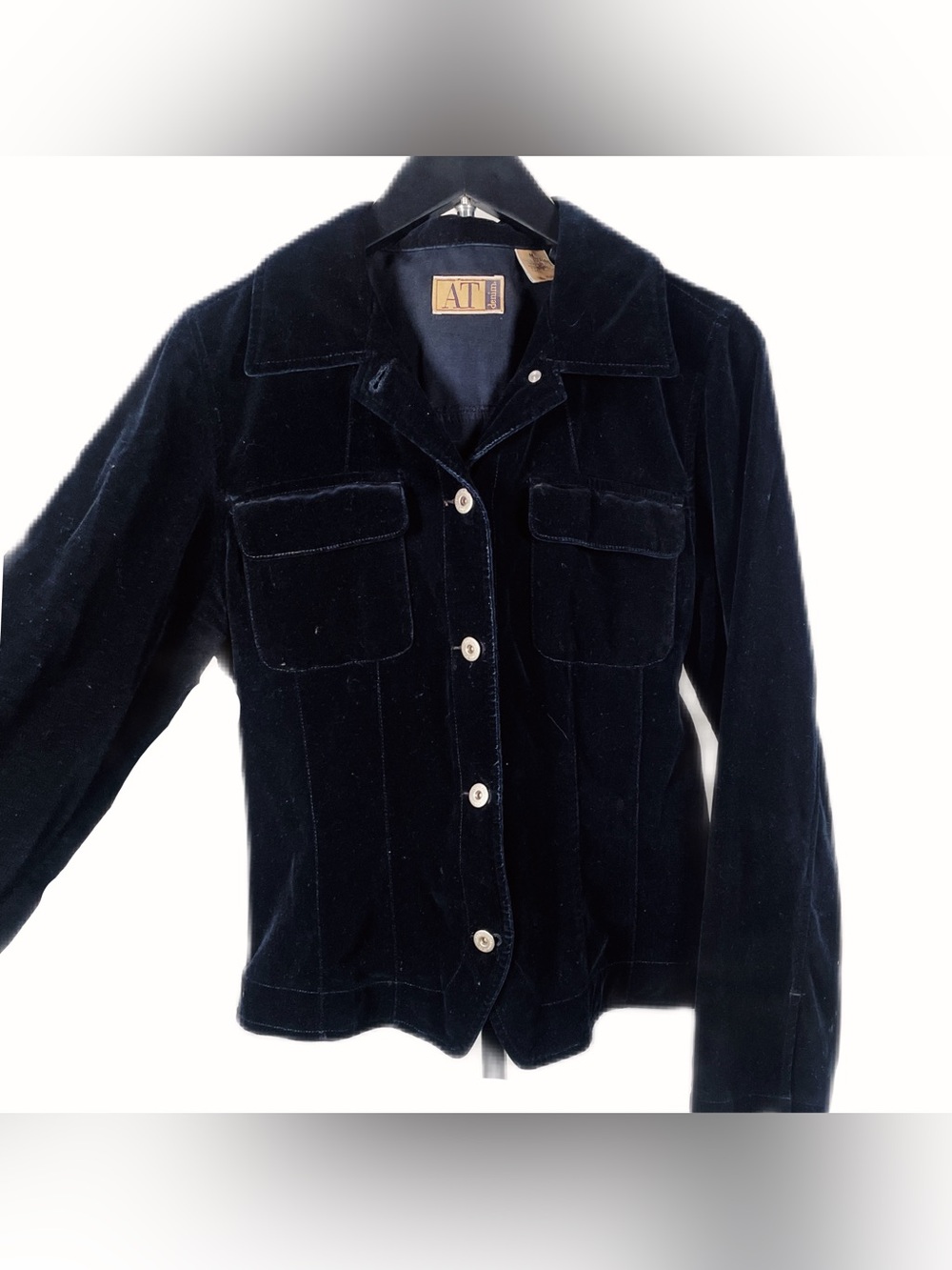 AT Denim Women’s M Black Velvet Button-Up Jacket